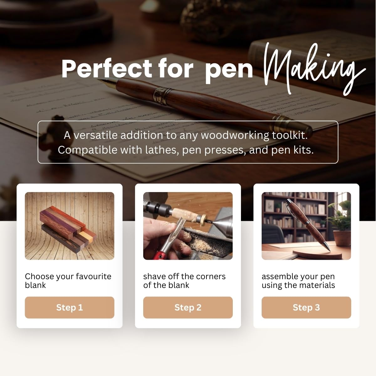 Pack of 5 Exotic Wood Blanks for Pen Turning – Premium Pen Supplies – 5 Unique Species – Golden Hardwood, Green Sandalwood, Zebrawood, Boxwood, South American Wenge – Size 4 3/4 x 3/4 x 3/4 inches