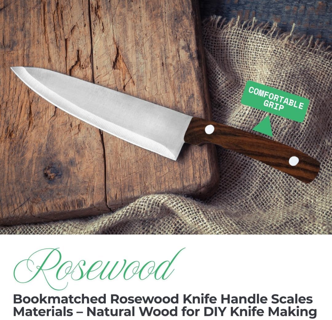 Bookmatched Rosewood Knife Handle Scales – Knife Handle Materials – Natural Wood Knife Scales for DIY Crafts – Size 5 1/8 x 1 3/4 x 1/2 inches – 1 Pair