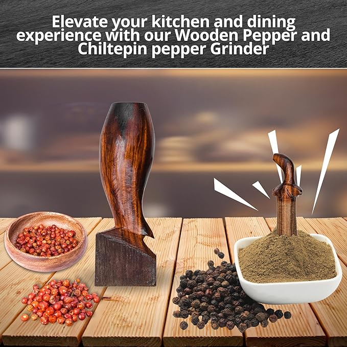 ECAP LLC Ironwood Pepper Grinder – Manual Spice Grinder & Chili Pepper Mill, Salt Grinder, Herb Crusher Handmade Wooden Pepper Mill Grinder for Chiltepin Pepper– Durable Kitchen Mortar and Pestle Set