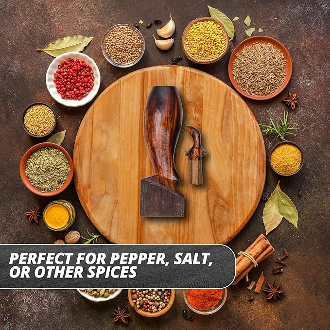 ECAP LLC Ironwood Pepper Grinder – Manual Spice Grinder & Chili Pepper Mill, Salt Grinder, Herb Crusher Handmade Wooden Pepper Mill Grinder for Chiltepin Pepper– Durable Kitchen Mortar and Pestle Set