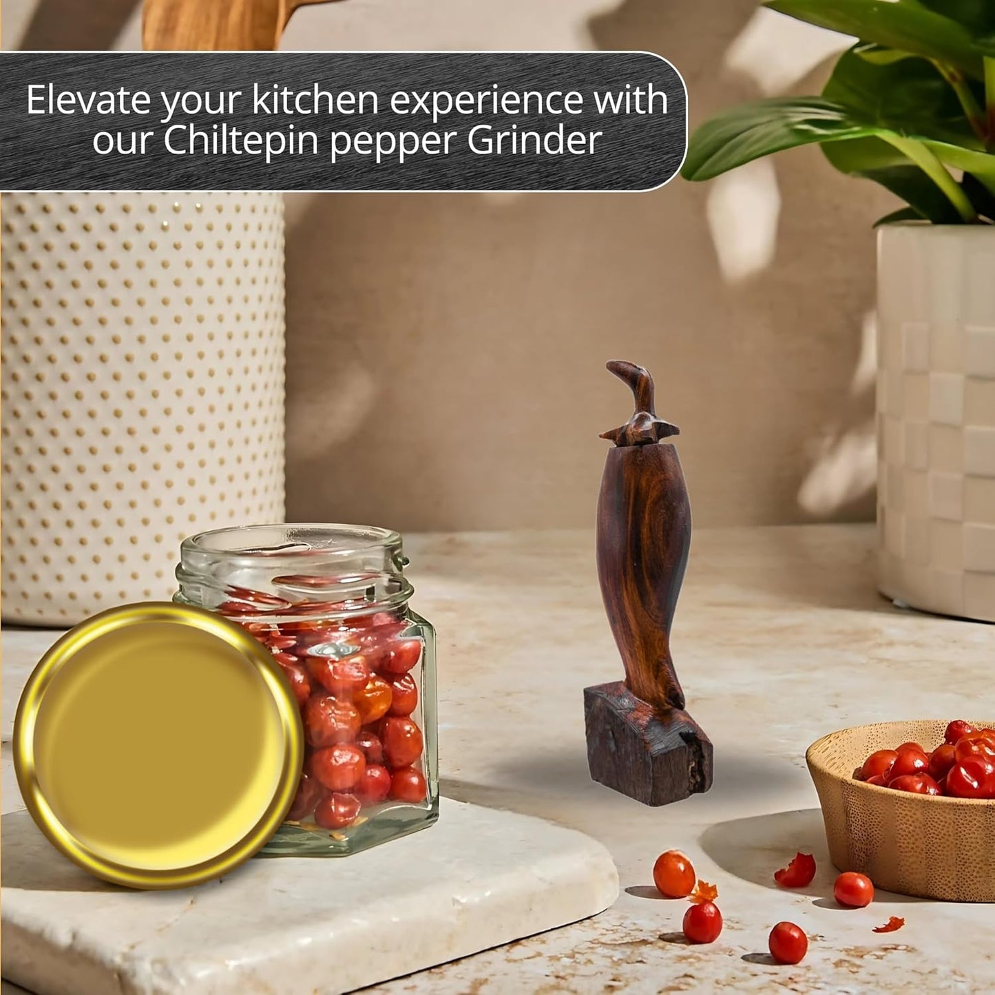 ECAP LLC Ironwood Pepper Grinder – Manual Spice Grinder & Chili Pepper Mill, Salt Grinder, Herb Crusher Handmade Wooden Pepper Mill Grinder for Chiltepin Pepper– Durable Kitchen Mortar and Pestle Set