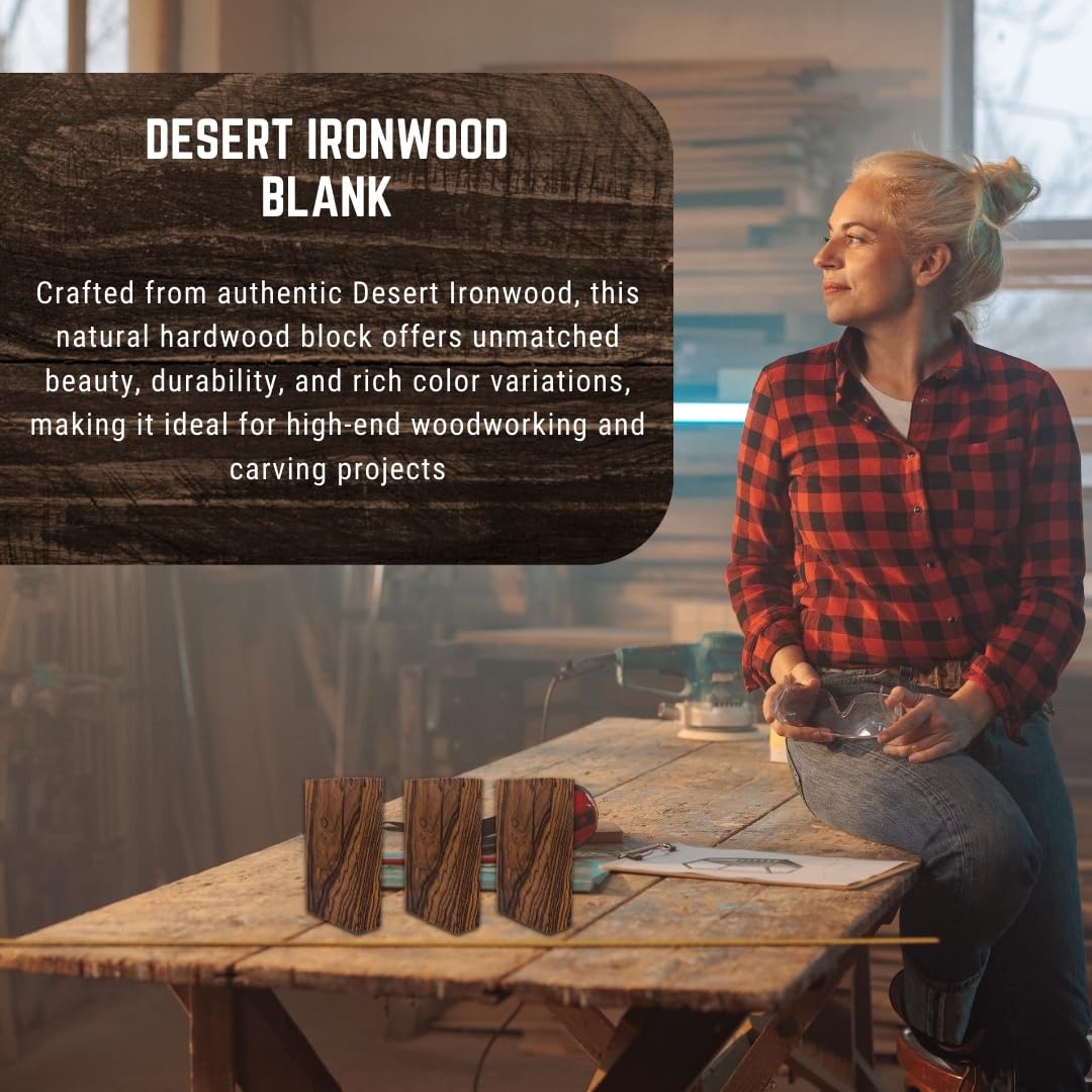 IECAP LLC Desert Ironwood Blanks — Grade B, Pack of 1 — Exotic Hard Wood Block for Woodworking, Carving, Turning Blanks, Handle Scales, Art and DIY Crafts — Natural Hardwood Lumber — 5 x 3 x 1 Inches