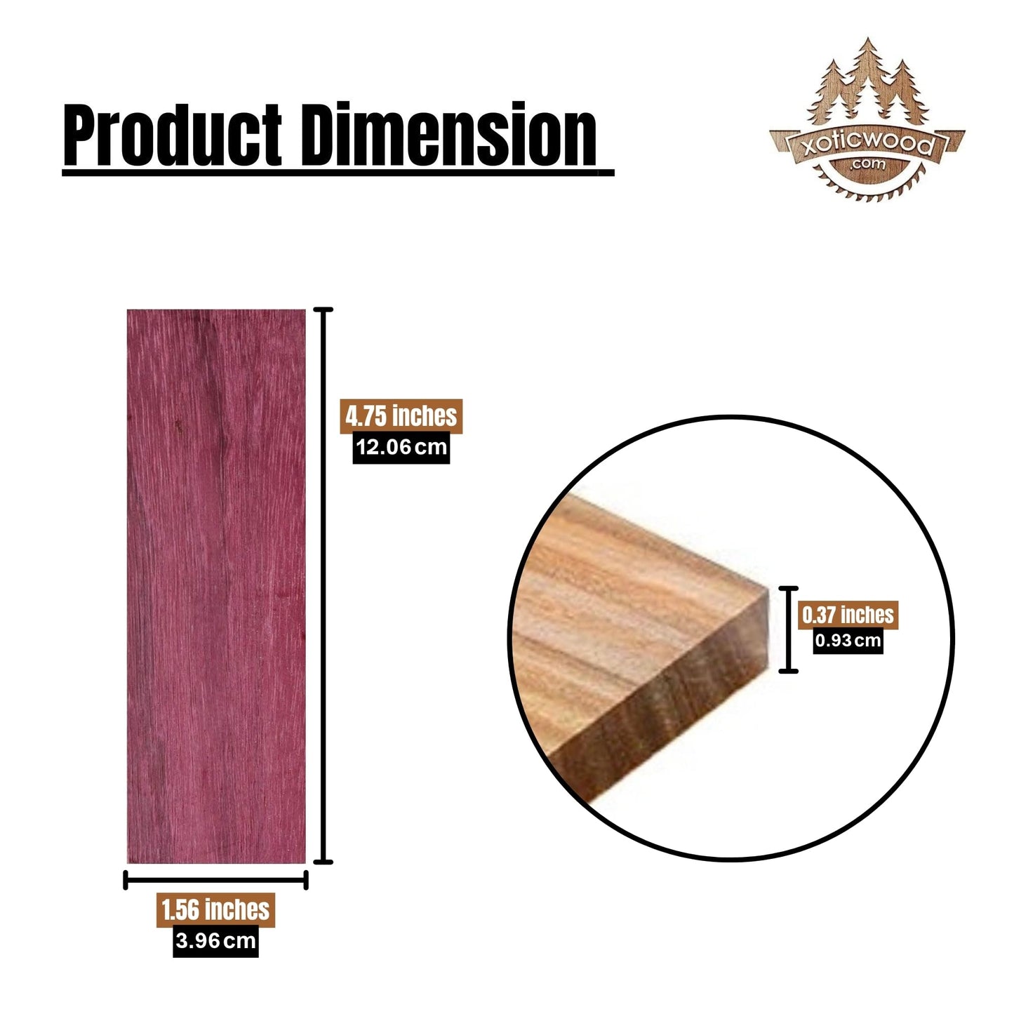 Bookmatched Purple Heart Wood Knife Handle Scales – Knife Handle Materials – Natural Wood Knife Scales for DIY Crafts – Size 3/8 x 1 9/16 x 4 3/4 inches – 1 Pair