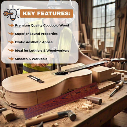 IECAP LLC Cocobolo Wood Guitar Fretboard Blanks Fingerboard Neck for Acoustic Guitars Diy Cigar box Electric Accessories Replacement Parts Fret Finger board Blank 18” x 2.5” x 0.25”