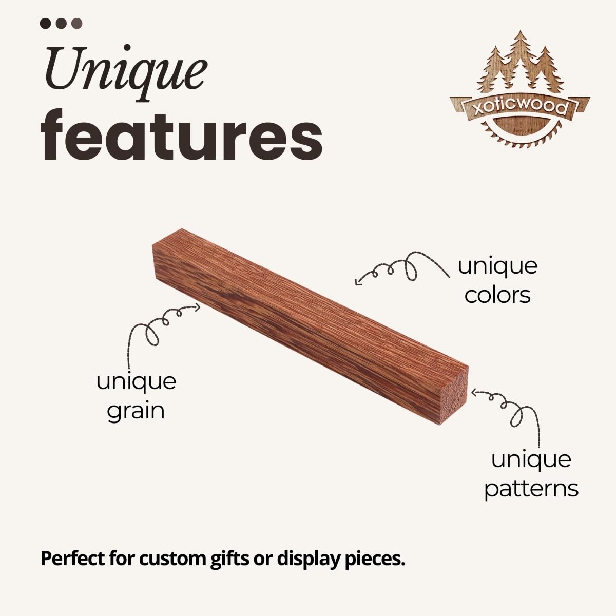Pack of 5 Exotic Wood Blanks for Pen Turning – Premium Pen Supplies – 5 Unique Species – Golden Hardwood, Green Sandalwood, Zebrawood, Boxwood, South American Wenge – Size 4 3/4 x 3/4 x 3/4 inches