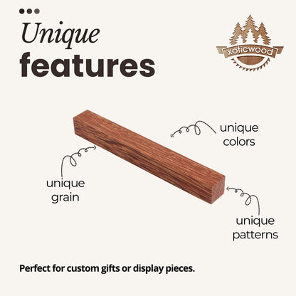 Pack of 5 Exotic Wood Blanks for Pen Turning – Premium Pen Supplies – 5 Unique Species – Golden Hardwood, Green Sandalwood, Zebrawood, Boxwood, South American Wenge – Size 4 3/4 x 3/4 x 3/4 inches