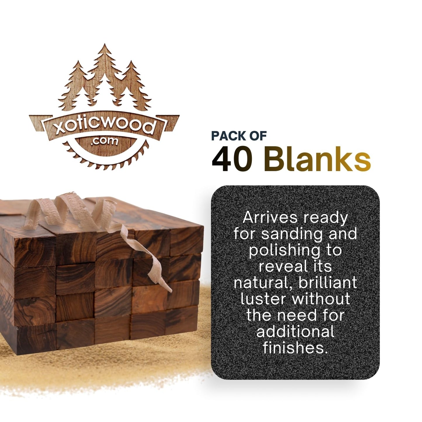 Premium Desert Ironwood Blanks — Pack of 40 — Hardwood Material — Exotic Wood Turning Blanks for Carving, Knife Handles Scales & Woodturning — Size 5 1/8" × 1 3/4" × 1 1/4"