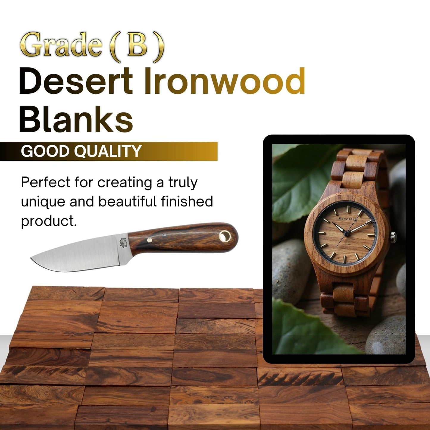 Premium Desert Ironwood Blanks — Pack of 40 — Hardwood Material — Exotic Wood Turning Blanks for Carving, Knife Handles Scales & Woodturning — Size 5 1/8" × 1 3/4" × 1 1/4"