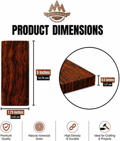 Bookmatched Ironwood Knife Handle Scales – Natural Wood Knife Scales – Knife Scales for DIY Crafts – Ironwood Knife Handle Material – Size 5 x 1.75 x 0.5 inches – 1 Pair