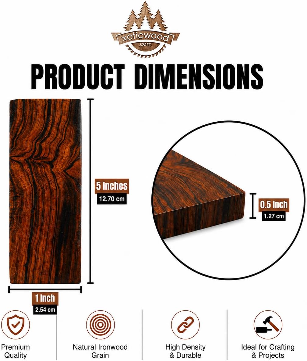 IECAP LLC 1 Pair Bookmatched Ironwood Knife Handle Scales – Natural Wood Knife Scales – Knife Scales for DIY Crafts – Ironwood Knife Handle Material (5 x 1 x 0.5 inches)