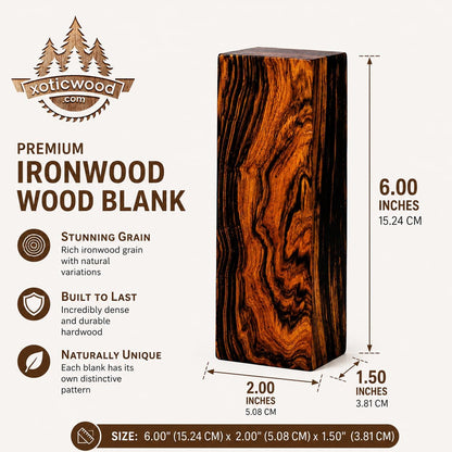 Desert Ironwood Blanks – Exotic Hardwood Turning Wood – 6 x 2 x 1.5 in (Pack of 4)