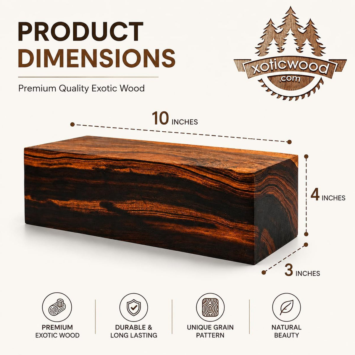 Hardwood Ironwood Blanks, Exotic Wood – Woodchucks Wood – Hardwood Lumber – Natural Wood for DIY Crafts – Ironwood Lumber Turning Blanks – Size 10 x 4 x 3 inches – Pack of 1