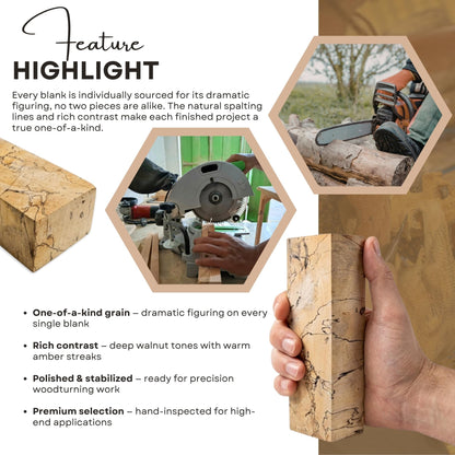 Spalted Tamarind Exotic Hardwood Blanks – Stabilized Wood for Pen Turning - Knife Scales & DIY Woodturning – 5.90 x 1.96 x 1.18 in
