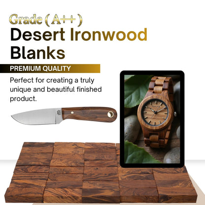 Premium DESERT IRONWOOD Blanks Burl Ball Pattern — A++ Grade Pack of 40 — Hardwood material — Exotic Wood Turning Blanks for Carving, Knife Handles Scales & Woodturning — Size 5 1/8" × 1 3/4" × 1 1/4"