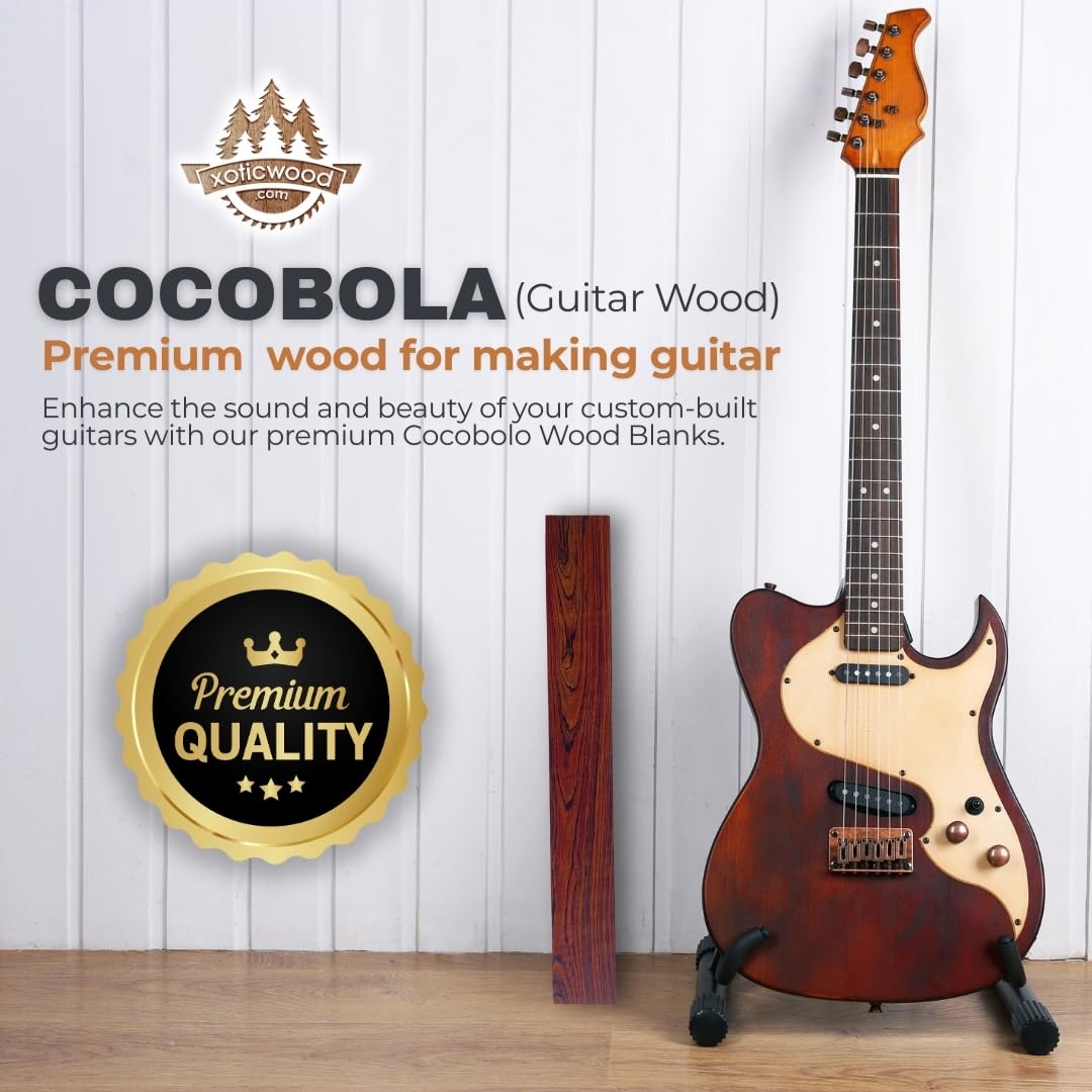 IECAP LLC Cocobolo Wood Guitar Fretboard Blanks Fingerboard Neck for Acoustic Guitars Diy Cigar box Electric Accessories Replacement Parts Fret Finger board Blank 18” x 2.5” x 0.25”