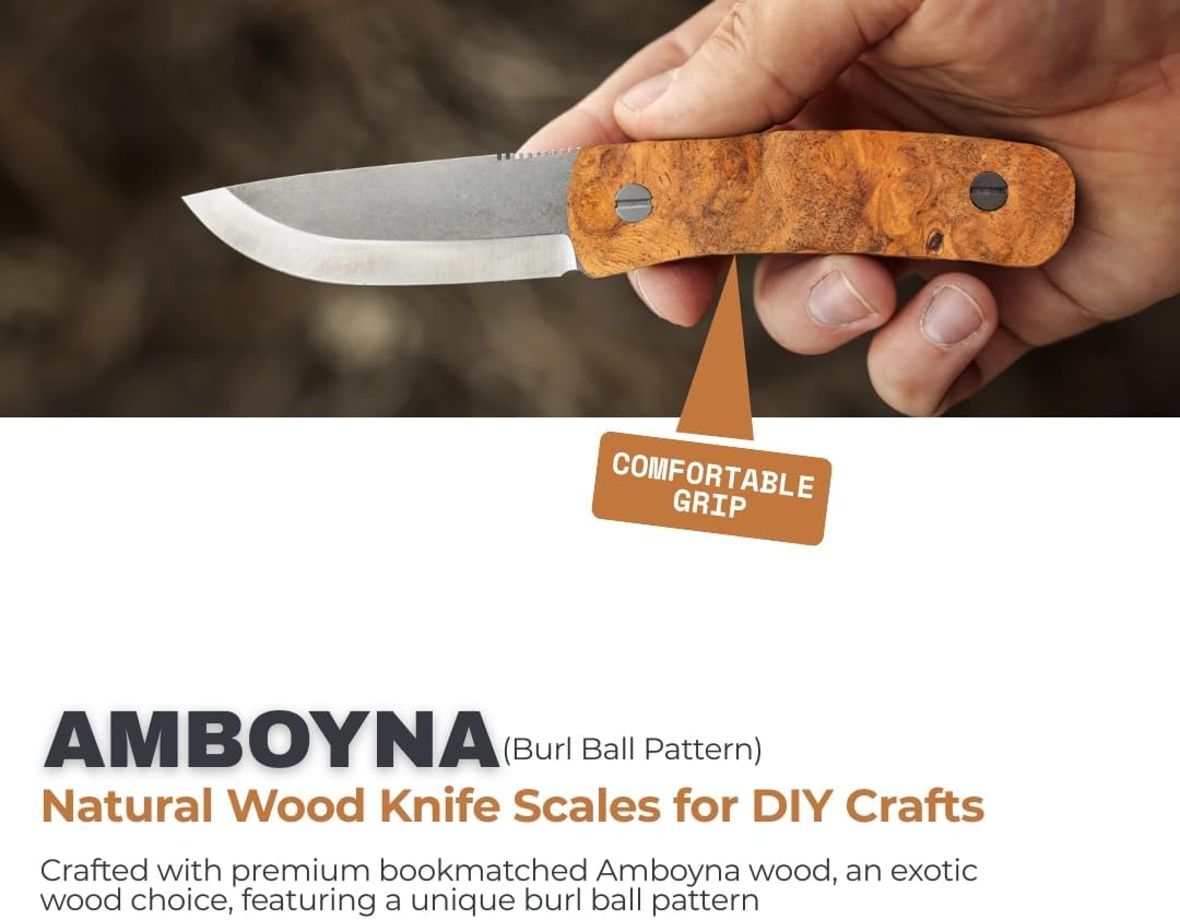 Bookmatched Amboyna (Burl Ball Pattern) Knife Handle Scales – Knife Handle Materials – Natural Wood Knife Scales for DIY Crafts – Size 5 1/8 x 1 3/4 x 1/2 inches 1 Pair