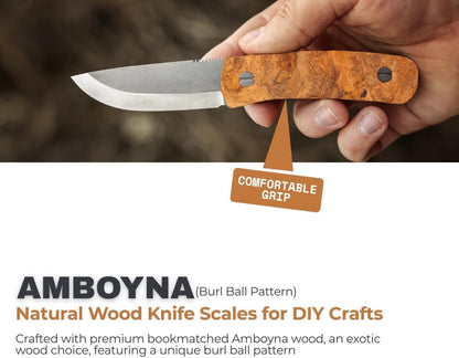 Bookmatched Amboyna (Burl Ball Pattern) Knife Handle Scales – Knife Handle Materials – Natural Wood Knife Scales for DIY Crafts – Size 5 1/8 x 1 3/4 x 1/2 inches 1 Pair