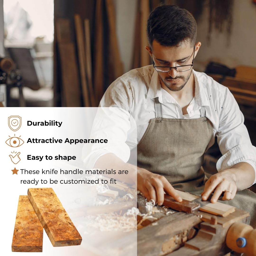 Bookmatched Amboyna (Burl Ball Pattern) Knife Handle Scales – Knife Handle Materials – Natural Wood Knife Scales for DIY Crafts – Size 5 1/8 x 1 3/4 x 1/2 inches 1 Pair