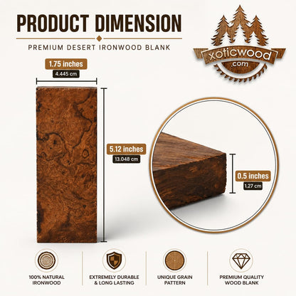 Bookmatched Ironwood (Burl Ball Pattern) Knife Handle Scales – Knife Handle Materials – Natural Wood Knife Scales for DIY Crafts – Size 5 1/8 x 1 3/4 x 1/2 inches