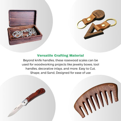 Bookmatched Rosewood Knife Handle Scales – Knife Handle Materials – Natural Wood Knife Scales for DIY Crafts – Size 5 1/8 x 1 3/4 x 1/2 inches – 1 Pair
