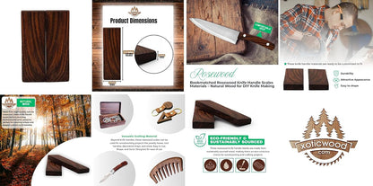 Bookmatched Rosewood Knife Handle Scales – Knife Handle Materials – Natural Wood Knife Scales for DIY Crafts – Size 5 1/8 x 1 3/4 x 1/2 inches – 1 Pair
