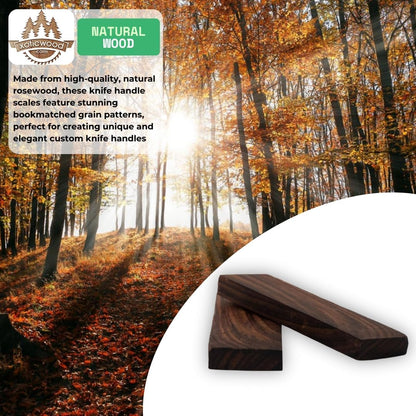 Bookmatched Rosewood Knife Handle Scales – Knife Handle Materials – Natural Wood Knife Scales for DIY Crafts – Size 5 1/8 x 1 3/4 x 1/2 inches – 1 Pair