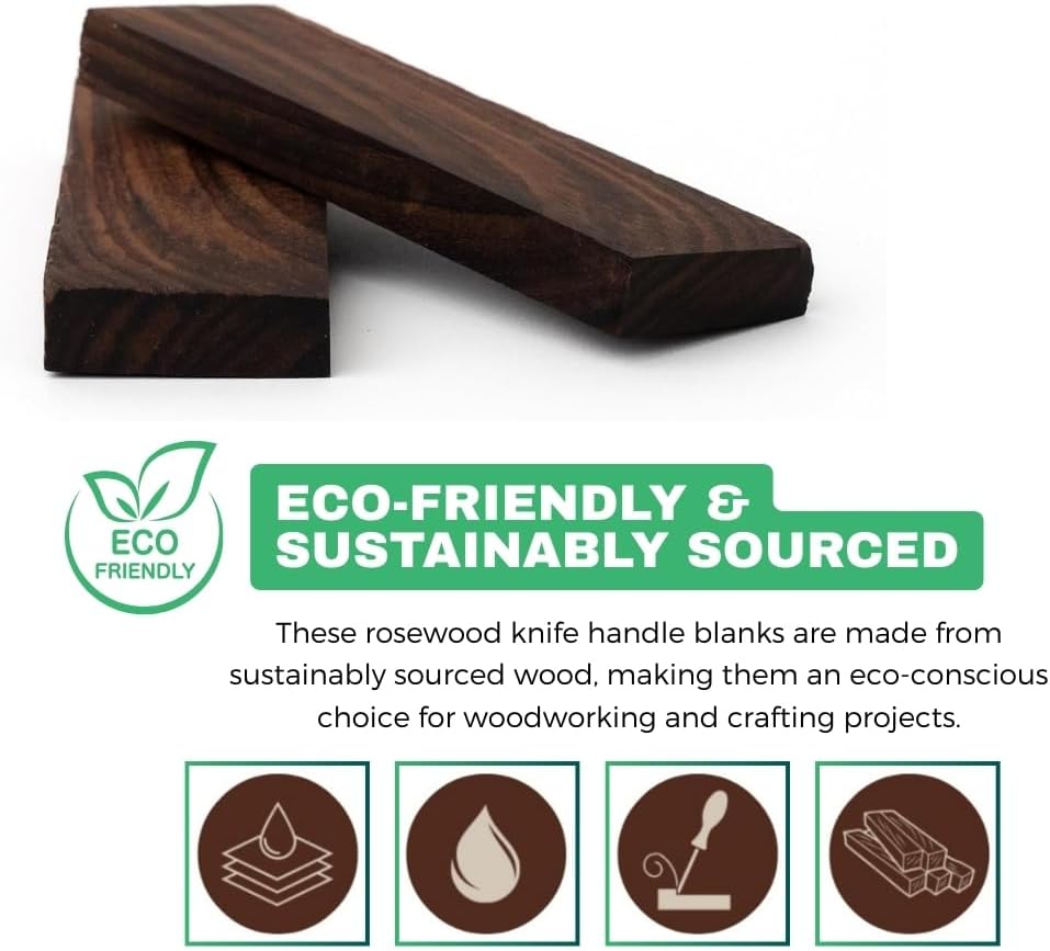 Bookmatched Rosewood Knife Handle Scales – Knife Handle Materials – Natural Wood Knife Scales for DIY Crafts – Size 5 1/8 x 1 3/4 x 1/2 inches – 1 Pair