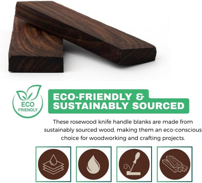 Bookmatched Rosewood Knife Handle Scales – Knife Handle Materials – Natural Wood Knife Scales for DIY Crafts – Size 5 1/8 x 1 3/4 x 1/2 inches – 1 Pair