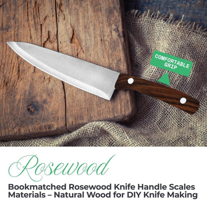 Bookmatched Rosewood Knife Handle Scales – Knife Handle Materials – Natural Wood Knife Scales for DIY Crafts – Size 5 1/8 x 1 3/4 x 1/2 inches – 1 Pair