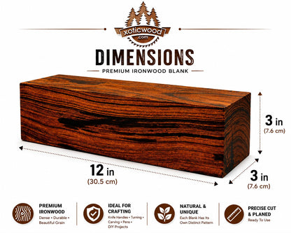 IECAP LLC Pack of 1 Hardwood Desert Ironwood Blank, Exotic Wood – Woodchucks Wood – Natural Wood for Woodworking, Woodturning and DIY Crafts – Ironwood Lumber Turning Blanks – Size 12 x 3 x 3 inches