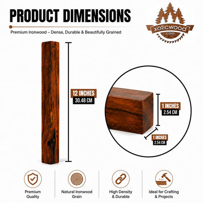 Hardwood Ironwood Blanks, Exotic Wood – Woodchucks Wood – Hardwood Lumber – Natural Wood for DIY Crafts – Ironwood Lumber Turning Blanks – Size 12 x 1 x 1 inches – Pack of 1
