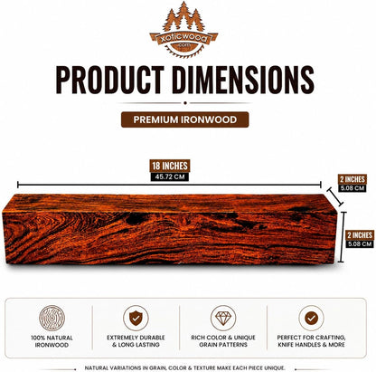 Hardwood Ironwood Blanks, Exotic Wood – Woodchucks Wood – Hardwood Lumber – Natural Wood for DIY Crafts – Ironwood Lumber Turning Blanks – Size 18 x 2 x 2 inches – Pack of 1