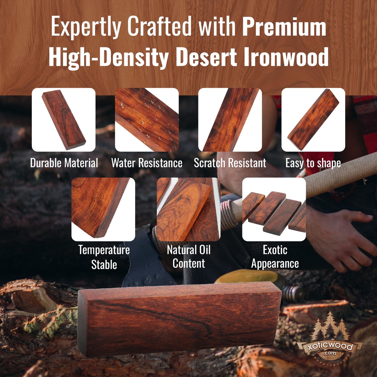 Bookmatched Ironwood (Burl Ball Pattern) Knife Handle Scales – Knife Handle Materials – Natural Wood Knife Scales for DIY Crafts – Size 5 1/8 x 1 3/4 x 1/2 inches