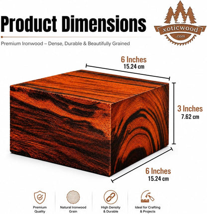 Hardwood Ironwood Blanks, Exotic Wood – Woodchucks Wood – Hardwood Lumber – Natural Wood for DIY Crafts – Ironwood Lumber Turning Blanks – Size 6 x 6 x 3 inches – Pack of 1
