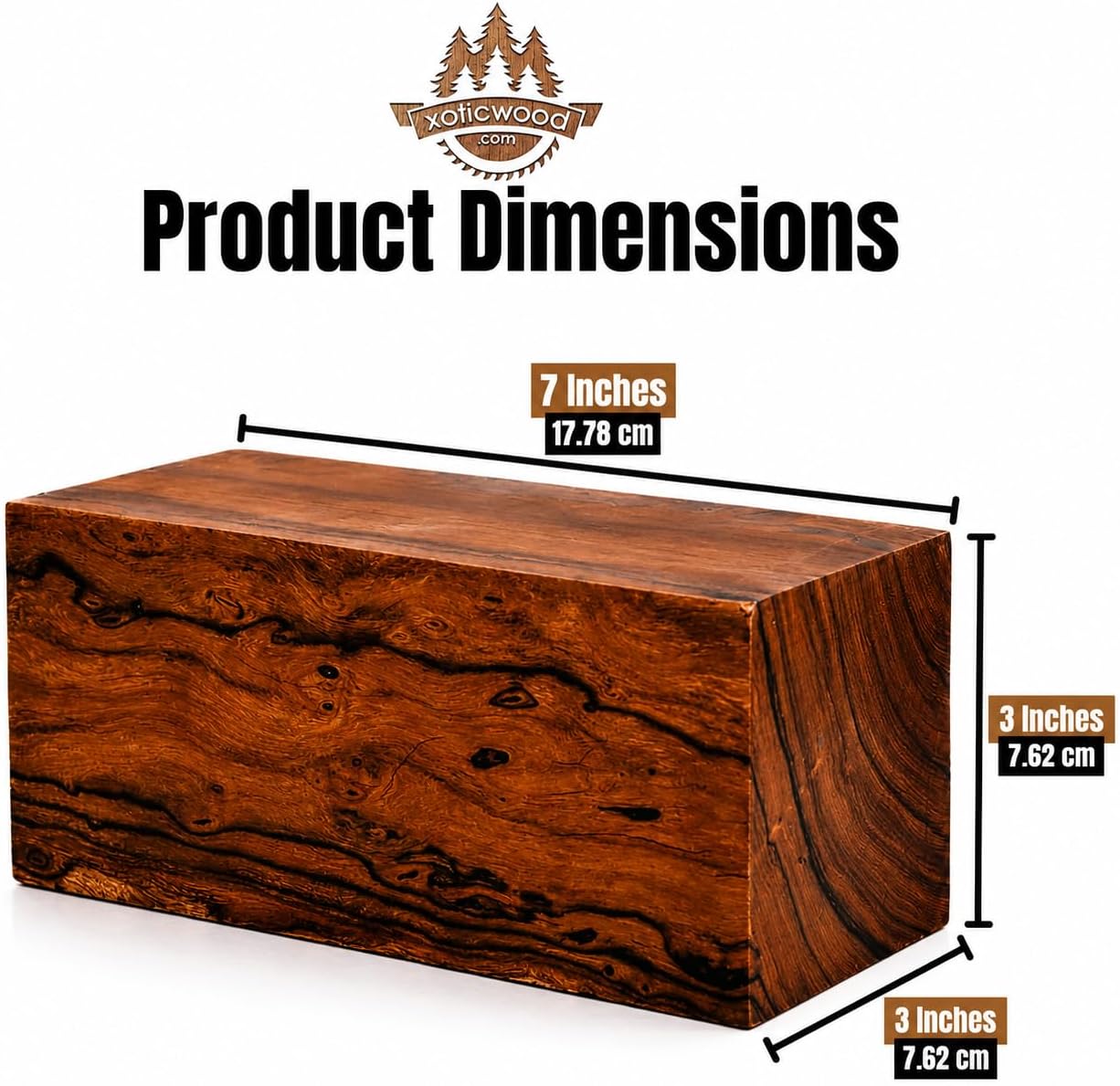 Hardwood Ironwood Blanks, Exotic Wood – Woodchucks Wood – Hardwood Lumber – Natural Wood for DIY Crafts – Ironwood Lumber Turning Blanks – Size 7 x 3 x 3 inches – Pack of 1
