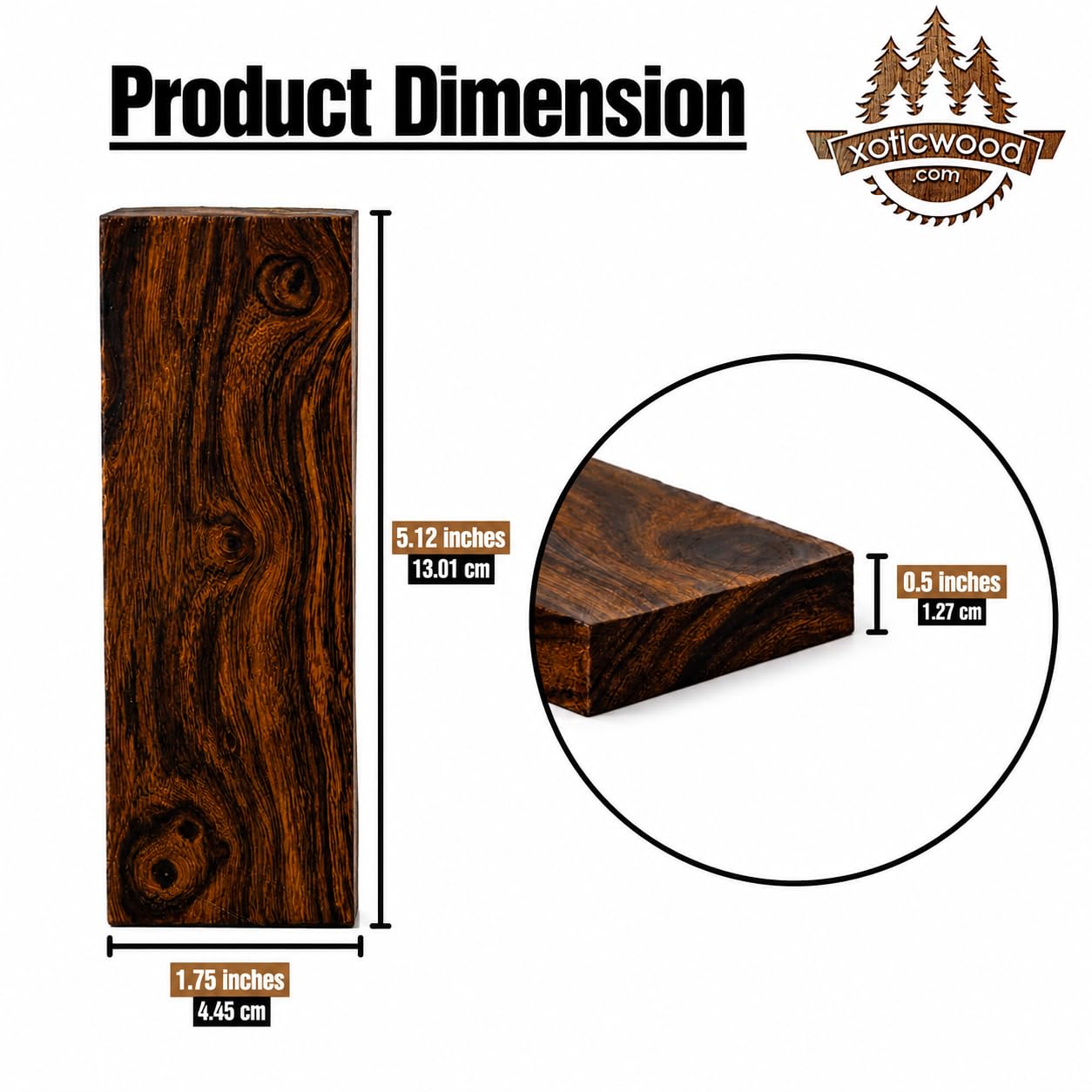 IECAP LLC Bookmatched Ironwood Knife Scales – Knife Makers Material – Exotic Wood Knife Handle Scales Materials – Natural Wood Knives Scales for DIY Craft – 5 1/8 x 1 3/4 x 1/2 Inches – 1 Pai