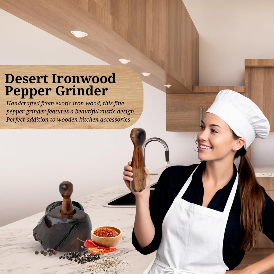 Ironwood Pepper Grinder – Manual Spice Grinder, Wooden Pepper Mill Grinder, Chiltepin Pepper, 4 x 3.5 x 4.5 inches
