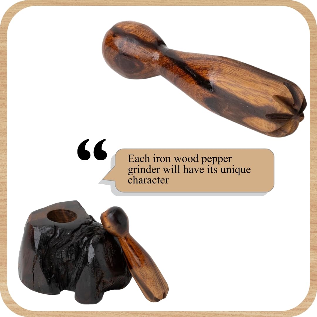 Ironwood Pepper Grinder – Manual Spice Grinder, Wooden Pepper Mill Grinder, Chiltepin Pepper, 4 x 3.5 x 4.5 inches