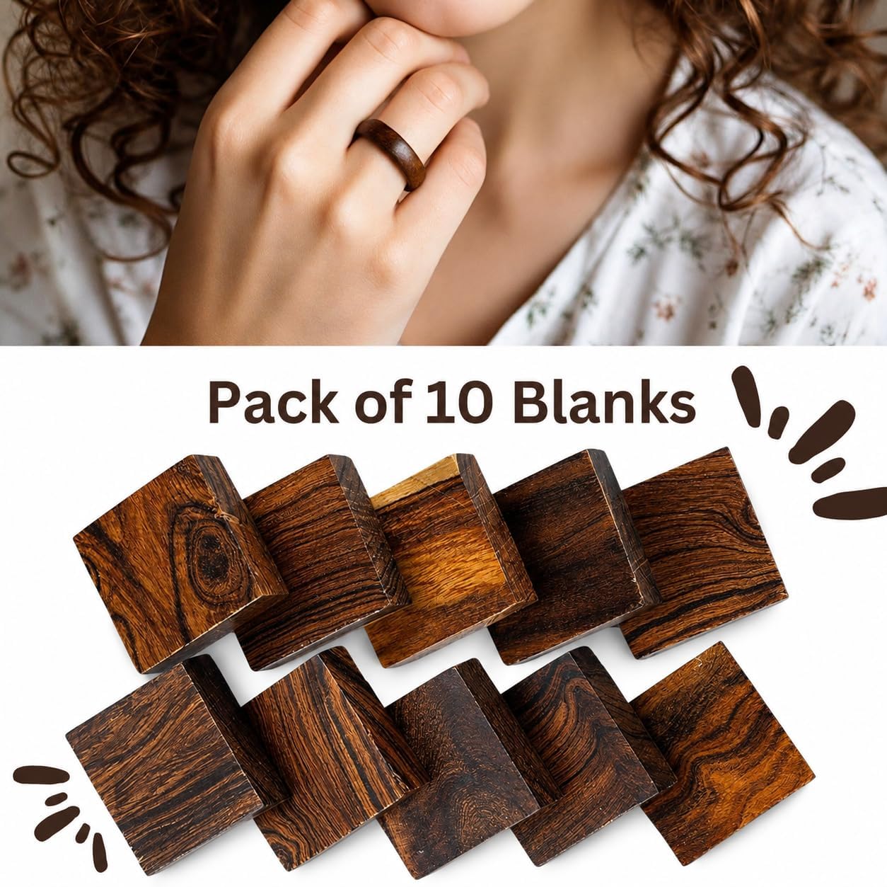 Pack of 10 Rings Ironwood Blanks – Wood Ring Materials for Wood Jewelry Ring Making – Wood Blanks Ring Craft – Wood Blanks for DIY