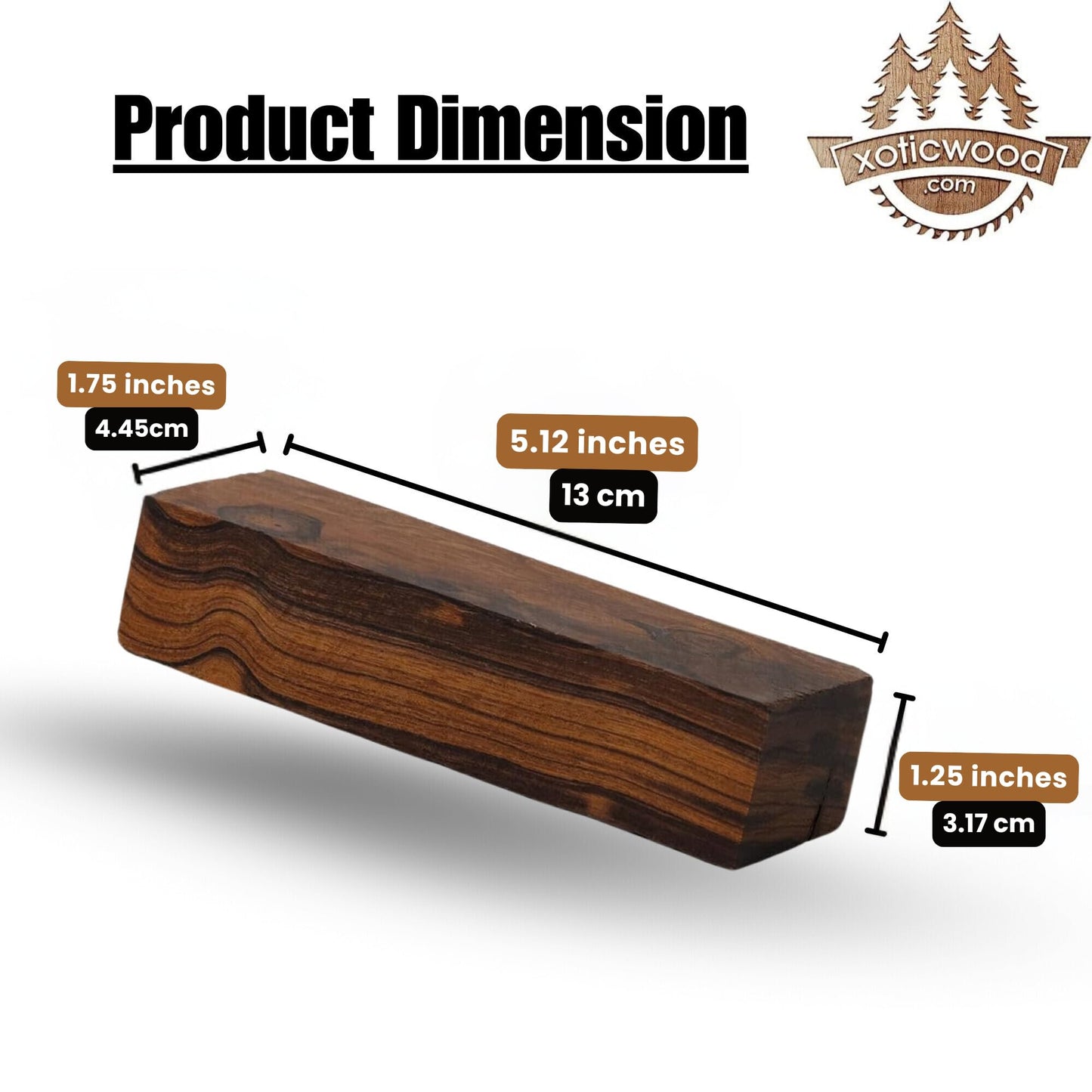 Hardwood Ironwood Blanks (Burl Ball Pattern), Exotic Wood – Woodchucks Wood – Hardwood Lumber – Natural Wood for DIY Crafts – Size 5 1/8 x 1 3/4 x 1 1/4 inches – Pack of 1