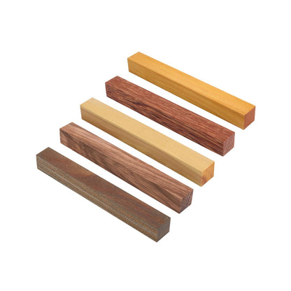 Pack of 5 Exotic Wood Blanks for Pen Turning – Premium Pen Supplies – 5 Unique Species – Golden Hardwood, Green Sandalwood, Zebrawood, Boxwood, South American Wenge – Size 4 3/4 x 3/4 x 3/4 inches