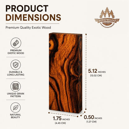 Bookmatched Natural Wood Knife Scales (Ironwood) - Exotic Wood Knife Handle Scales - Knife Makers Material - Size 5 1/8 x 1 3/4 x 1/2 Inches - 1 Pair