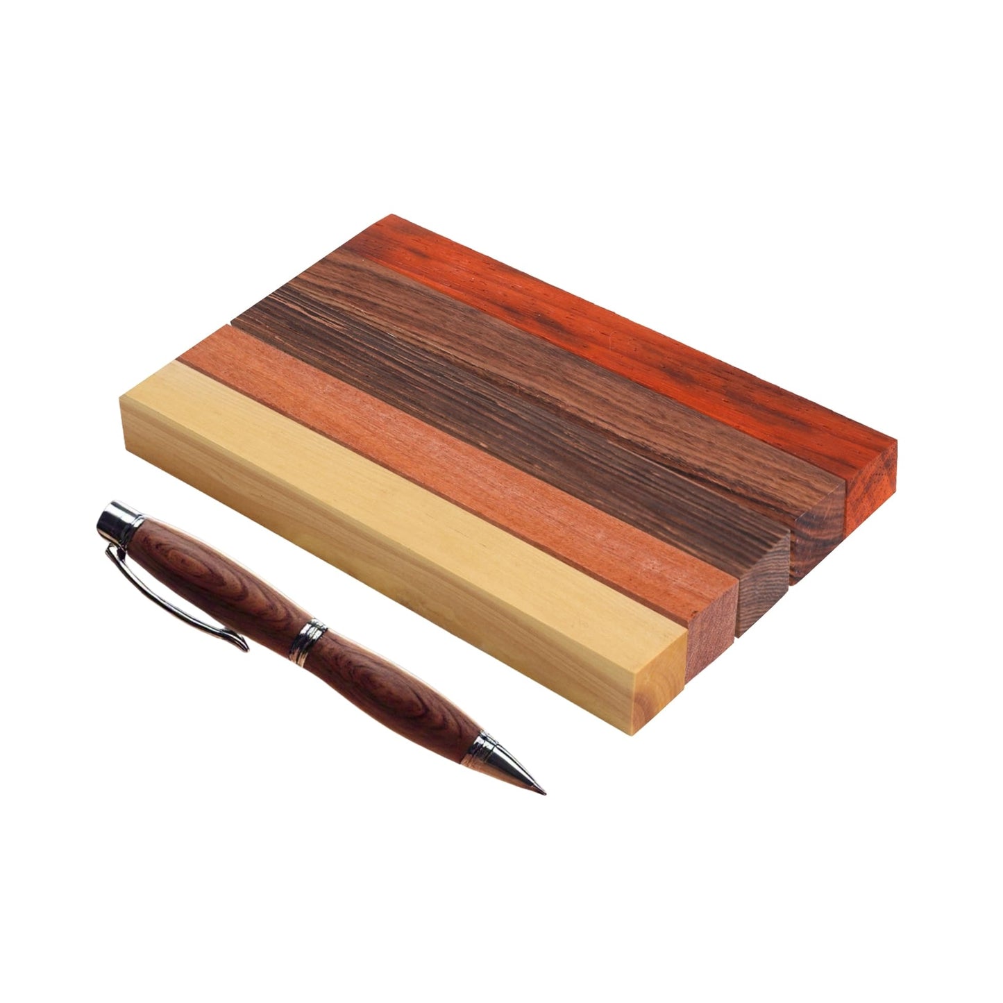 Exotic Wood Pen Blanks Pack of 5 – Wenge, Bubinga, Padauk, Boxwood & Brown Hardwood for Pen Turning & DIY Crafts – 5 x 3/4 x 3/4 In