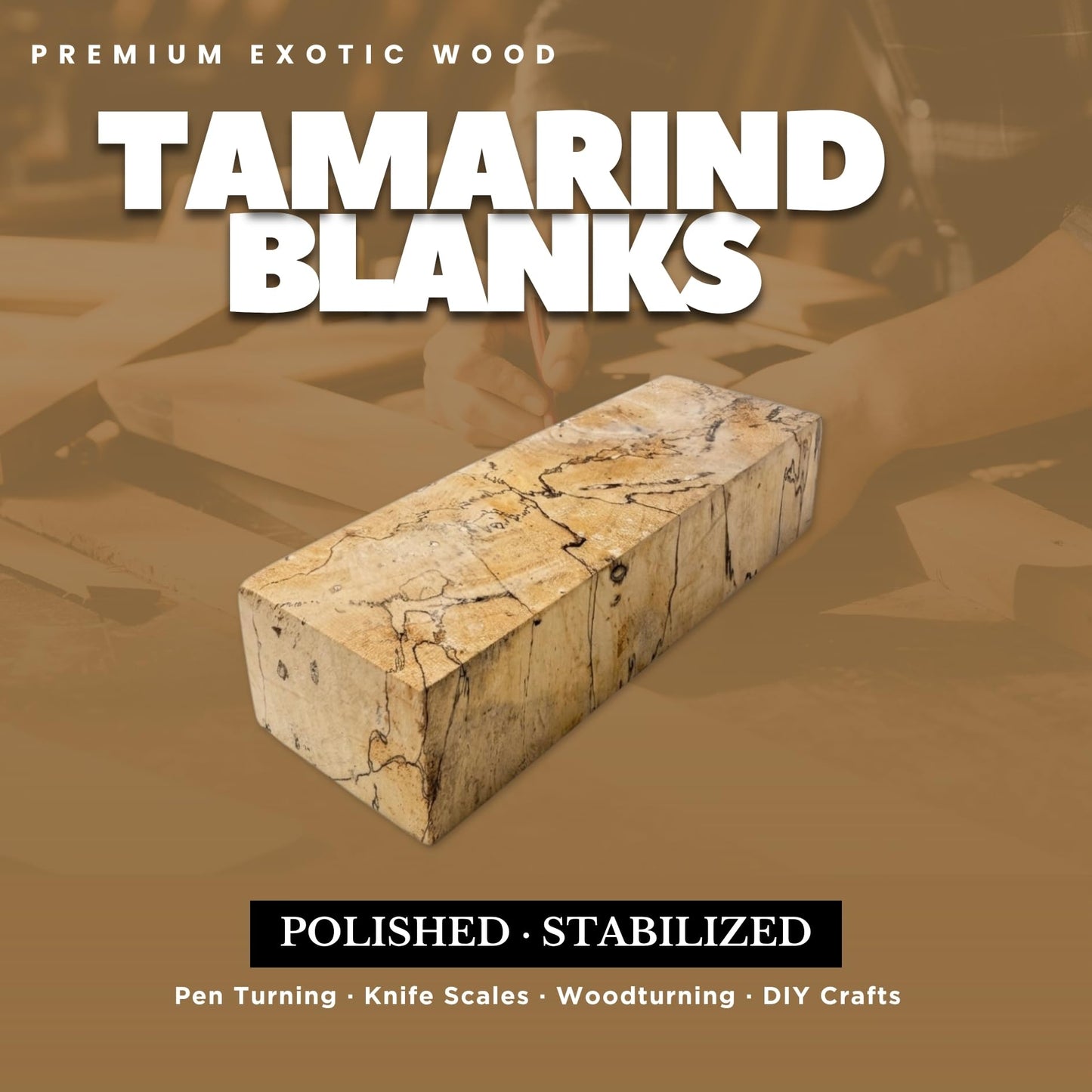 Spalted Tamarind Exotic Hardwood Blanks – Stabilized Wood for Pen Turning - Knife Scales & DIY Woodturning – 5.90 x 1.96 x 1.18 in