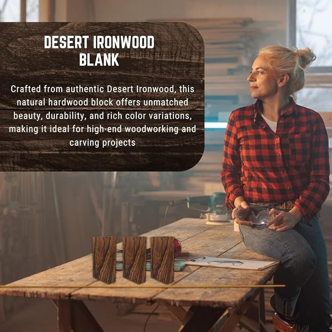 IECAP LLC Desert Ironwood Blank 1 Pack – Exotic Wood Block for Woodworking, Wood Carving, Turning Blanks, and DIY Crafts - Natural Hardwood Lumber – Handle Scales, Woodturning Blanks 5 x 3 x 1 Inches
