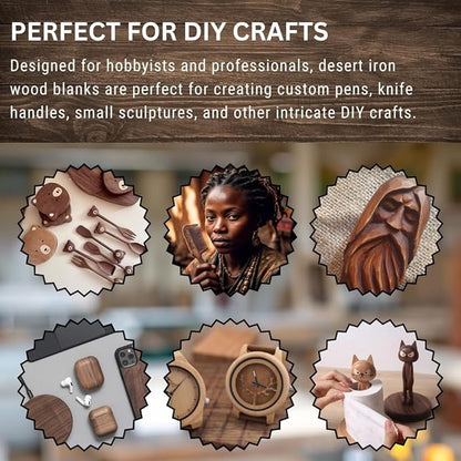IECAP LLC Desert Ironwood Blank 1 Pack – Exotic Wood Block for Woodworking, Wood Carving, Turning Blanks, and DIY Crafts - Natural Hardwood Lumber – Handle Scales, Woodturning Blanks 5 x 3 x 1 Inches